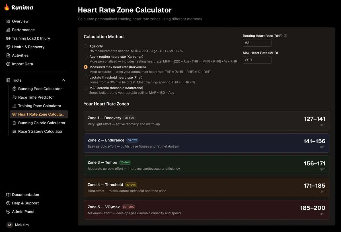 Runima Built-in Calculators view