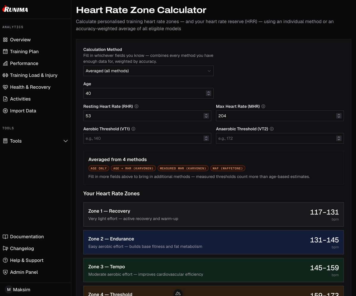 Runima Free running calculators view