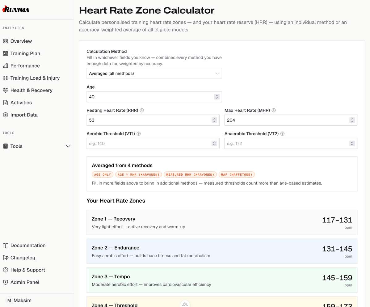 Runima Free running calculators view